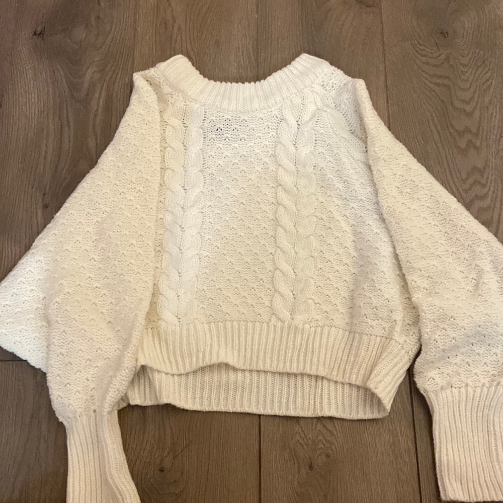White cable knit sweater